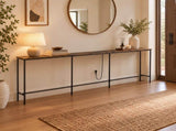 94.49" Console Table, Melamine Laminated MDF & Metal Frame, Built-in Power Outlet, Narrow Entryway 31267265
