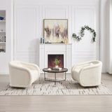 Swivel Accent Chair, 360-degree Barrel Chair with Teddy Upholstery, Comfy Pumpkin-Shaped W3244P288825