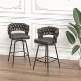 28" Technical Leather Woven Bar Stool Set of 2,Black legs Barstools No Adjustable Kitchen Island 40400662