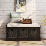 ZNTS TREXM Rustic Storage Bench with 3 Removable Classic Rattan Basket , Entryway Bench with Removable WF193443AAB