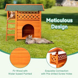 ZNTS 2-Story Wooden Feral Cat House Outdoor Indoor Kitty Houses with Door & Stairs & Weatherproof Roof, 60939221