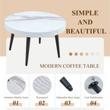 Elegant White Marble Pattern Round Coffee Table - Diameter 23.6 Inches, Exquisite Suction Molding W2920P226081