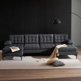 U-shaped Soft-Covered Armrest Backrest Seat Pull Point Wooden Frame Iron Frame Black Feet Indoor 07845976