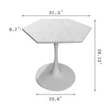 ZNTS 31.50" Modern Hexagonal Coffee Table with White Printed Marble Top and Metal Base for Dining Room, W757P186688