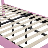 Twin Size Upholstered Bed Frame with LED Lights, Modern Upholstered Princess Bed with Crown W2770P190377