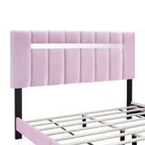 Pink Velvet Upholstered Bed Frame with Adjustable Features, Teenage Girl's Favorite Pink Collection. W1867P143798