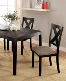 ZNTS Brushed Black Solid wood 5pc Dining Set Table And 4x Chairs Brown Fabric Cushions Seats X-Cross Back B011P214984