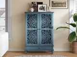 Rustic 55'' Tall Storage Cabinet with Drawer, Decorative 2-Door Carved Wood Accent Cabinet with W1445P376552