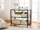 3-Tier Foldable Metal Storage Shelves with Wheels, Heavy Duty Storage Folding Shelf Metal 03902432