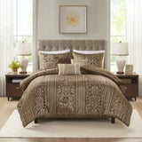 6 Piece Jacquard Comforter Set with Throw Pillows-Full/Queen B035P280388
