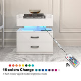 1 Set Nightstand with Adjustable LED Strip Light, 2-drawers, Large Storage Space, Suitable for W368P239008