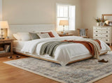 Solid Rubber Wood Platform Bed with Upholstered Headboard, Modern Tufted Design, Sturdy Slat N769P387939W