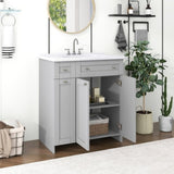 ZNTS 30-Inch Grey Bathroom Vanity with Ceramic Sink Combo, Abundant Storage Cabinet - 2 Soft-close Doors WF532032AAE