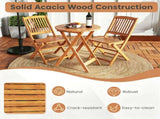 3 Pieces Foldable Acacia Wood Patio Bistro Set, Outdoor Round Table & 2 Ergonomic Chairs with 25255941