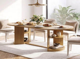 70.9" Oval Dining Table for 6 People, Fluted Panel Legs with 2 Side Open Storage Shelves, MDF 49195163