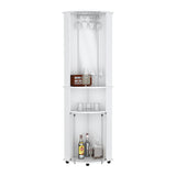 Chicago 75" H Mirrored Corner Bar Cabinet, With Glass Doors, Two Shelves and Stemware B070P210742
