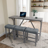 Bar Table Set with Power Outlet, Bar Table and Chairs Set, 4 Piece Dining Table Set, Industrial W1781P145876