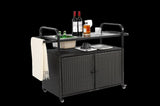 Outdoor Bar Table, Wicker Bar Cart with Cabinet, Patio Serving Cart with steel Top, with one ice W640P253277
