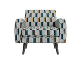Darien Accent Arm Chair in Yellow, Olive and Navy Stripe Pattern with Dark Brown Solid Wood Legs B127P495074