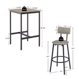 Bar Table Set with 2 Bar stools PU Soft seat with backrest, Grey, 23.62'' W x 23.62'' D x 35.43'' H W1162104644