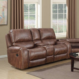 Achern Brown Leather-Air Nailhead Manual Reclining Loveseat with Storage Console T2574P198805