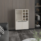 Aster 23" Wide Double Door Bar Cabinet and Glass door comparment, Eight bottle cubbies and stemware B070P234322
