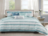 6 Piece Printed Quilt Set with Throw Pillows Aqua King/Cal King B03597638