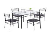 Iron Glass Dining Table and Chairs Black One Table and Four Chairs PU Cushion 36919194