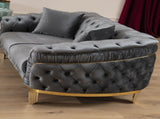 Vanessa Loveseat in Grey and Gold with Fabric button-tufted velvet upholstery Finish 698781499122
