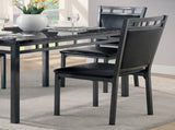 Black Finish 5pc Dinette Set Faux Marble Top Table and 4x Side Chairs Faux Leather Upholstered Metal B01177677
