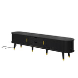 Wooden Oval Fluted TV Stand with Charging Station for TV up to 80", Mid-Century N721P297567B