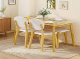 1 Table 2 Chairs 1 Bench Dining Set, Rubber Wood Frame with Beige Upholstered Seats, Natural Wood 59560900