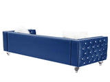 Navy Blue, Three-seater Sofa, Velvet Crystal Buckle Upholstery Sofa, Crystal Feet, Removable 33315078