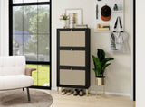 Rattan 3 Door Shoe Rack, Freestanding Modern Shoe Storage Cabinet, for Entryway W688P211263