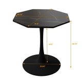 31.50"Modern Octagonal Coffee Table with Printed Black Marble Table Top,Metal Base, for Dining Room, W757126159