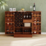 ZNTS 41.9" Home Bar Cabinet, Industrial Walnut Rattan Door Fold Out Bar Cabinet with Storage Bar Table WF325261AAY