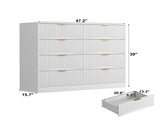 Modern 8 Drawers Dresser Chests for Bedroom,47.2" Wide Wood Chest of Drawers with Gold Metal W409P307536