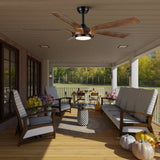 ZNTS Smart 56" Integrated LED Ceiling Fan with Antique Brown Blades in Matte Black Fan Body Finish W1367P222517