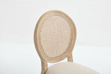 French Country Dining Chairs Set of 2, Upholstered Chairs with Nature Rattan Round Back, Wire W3426P322684