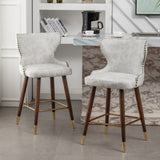 Nevis Mid-century Modern Faux Leather Tufted Nailhead Trim Counter Stool Set of 2, Off-White T2574P165099