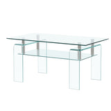 Rectangle Clear Glass Table, Modern Glass Table for Living Room, 2-Tier Storage Center W1718P153989