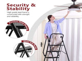 4 Step Ladder with Handrails, Portable Steel Folding Stool with Wide Anti-Slip Pedal Black 09863808