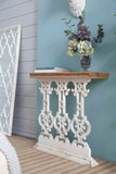 32" x 12" x 32" Classic Vintage White Wash Console Table with Brown Wood Top W2078141935
