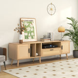 ZNTS Rattan TV Stand with 2 Cabinets & 2 Open Shelves, Rattan-inspired Media Console Table for TVs up to WF324250AAP