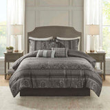 7 Piece Jacquard Comforter Set Grey King B03597023