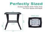 Outdoor Wicker Side Table, Rattan End Table with Glass Top, Patio Coffee Bistro Table for Indoor 93086851