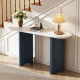 TREXM Narrow Console Table, Entryway Table with Oval Marble Top, Rustic Sofa Table with Curved Legs, N715P245728M