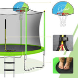 ZNTS 10FT Trampoline for Kids with Safety Enclosure Net, Basketball Hoop and Ladder, Easy Assembly Round 55763995