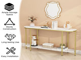 2-Tier Oval Console Table, White Faux Marble Top with Gold Metal Frame, Modern Entryway Table with 81910274