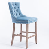 Contemporary Velvet Upholstered Barstools with Button Tufted Decoration and Wooden Legs, and Chrome W1143P177582
